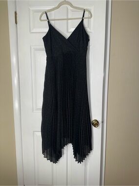 Uniqlo Black One-Shoulder Sparkle Pleated Handkerchief Hem Dress